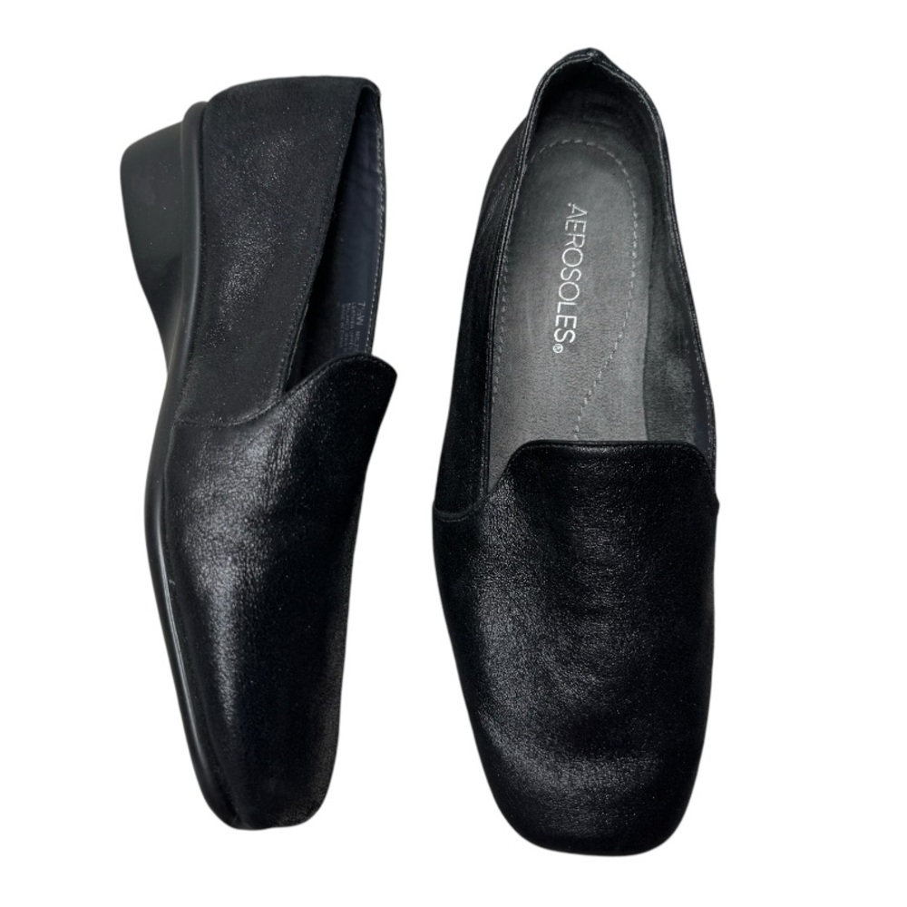 Aerosoles Black Shimmer Leather Loafer Low Heel  Women’s Size:7.5W